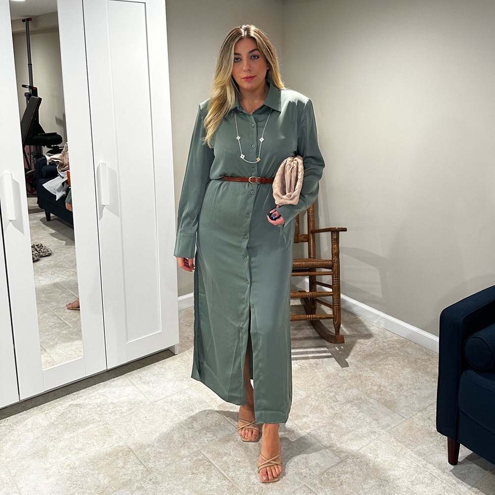 Beautiful long button down green dress
